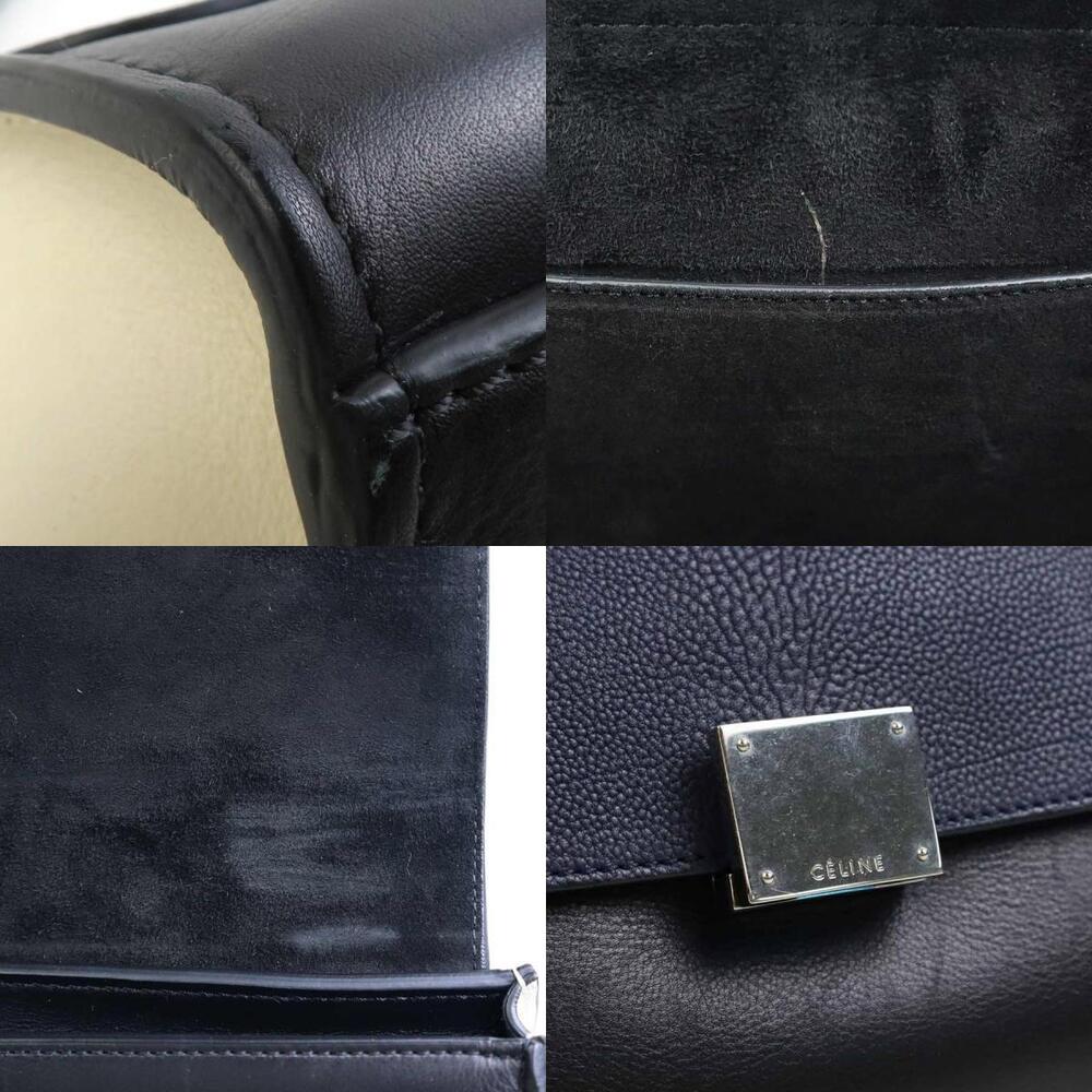 Celine Trapeze Leather Shoulder Bag Navy Blue Black Ivory White - Picture 3 of 4